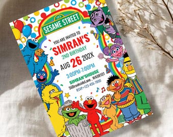 Sesame Street Birthday Invitation, Editable Canva Template, Kids Party Invite (5x7 Digital Download)