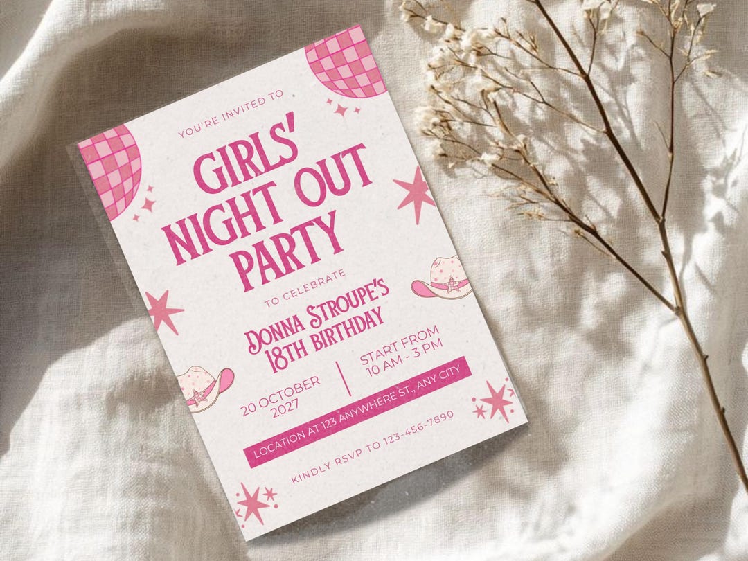 Editable Girls Night Out Invitation | Pink Birthday Party Invite ...