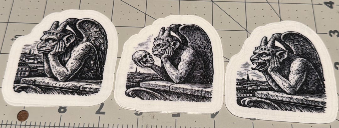 Gargoyle Trio Sticker Set — Gothic Linocut Style Vinyl Stickers 3x3 ...