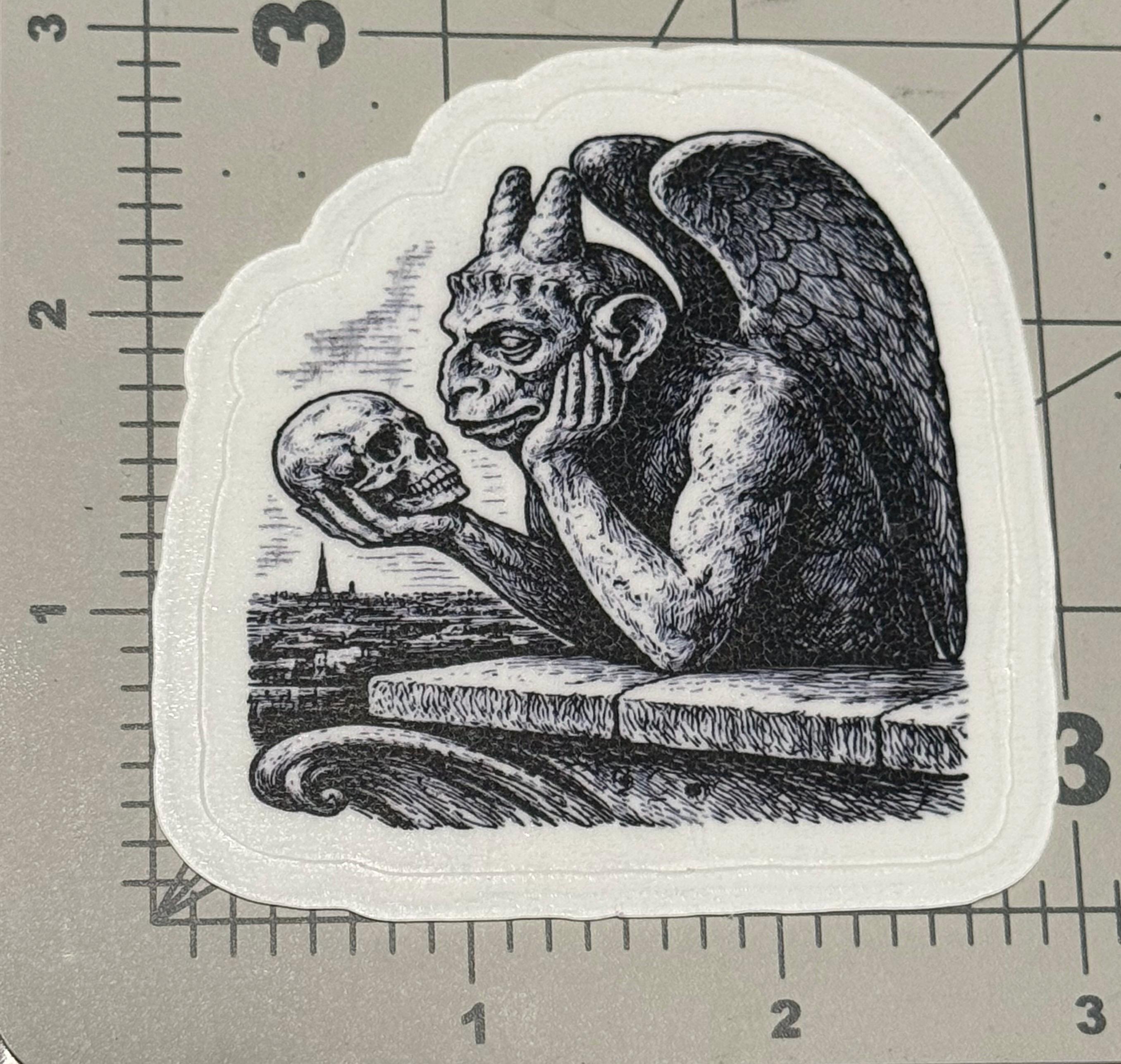 Gargoyle Trio Sticker Set — Gothic Linocut Style Vinyl Stickers 3x3 ...