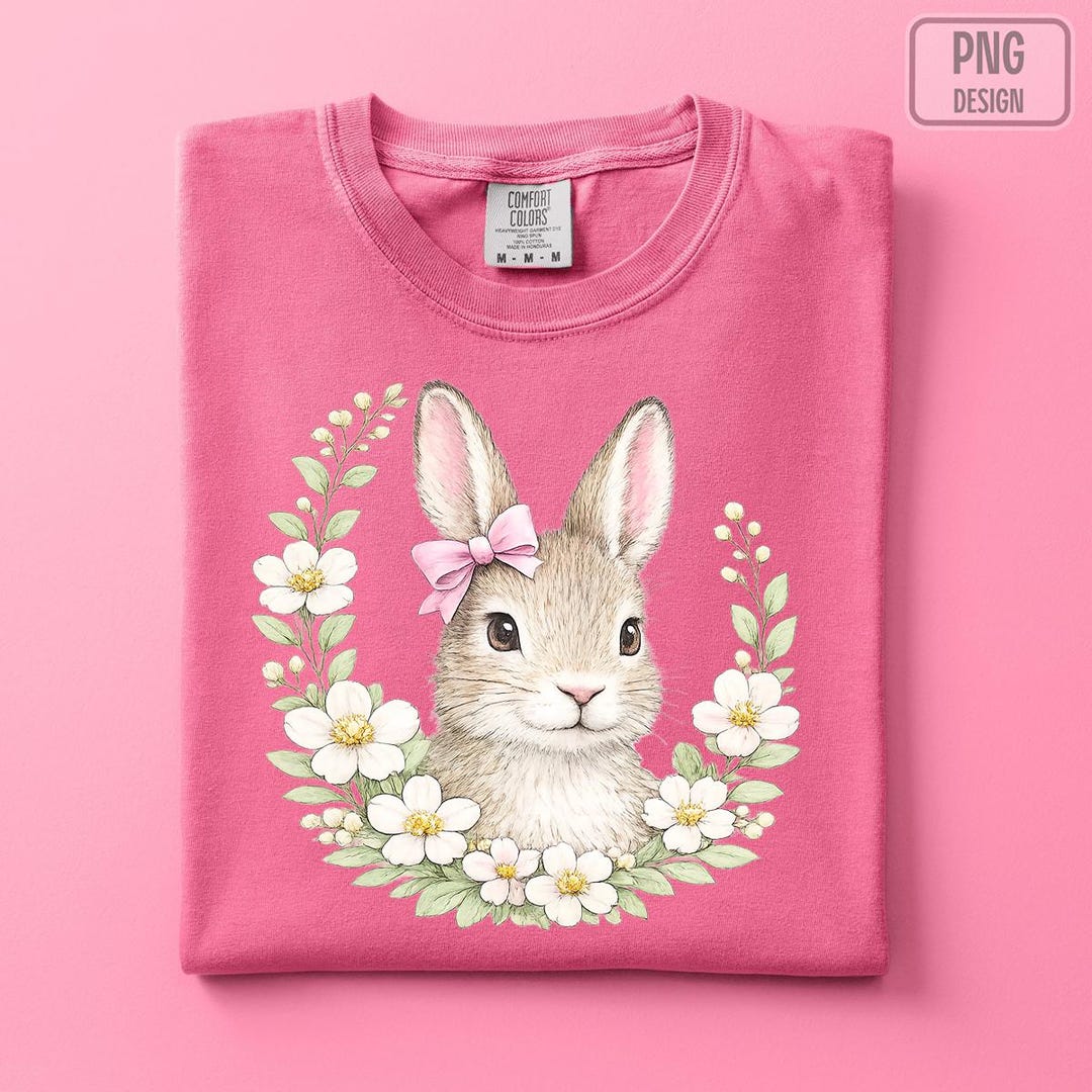 Watercolor Bunny Floral Wreath PNG | Pastel Spring Easter Clipart ...