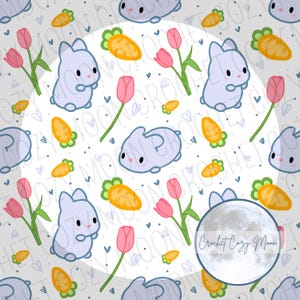 Bunny Seamless Pattern PNG Easter Carrot Flower Tulip Heart Fabric Digital Paper