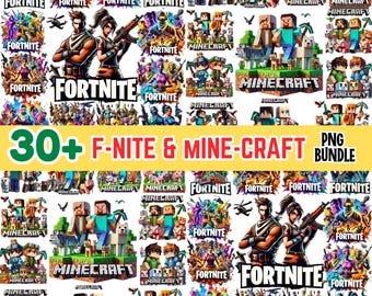 Fort Gaming: 35 diseños de personajes de Minecraft para F-Nite, paquete imprimible, descarga instantánea, ideal para camisetas, pegatinas y regalos para gamers.