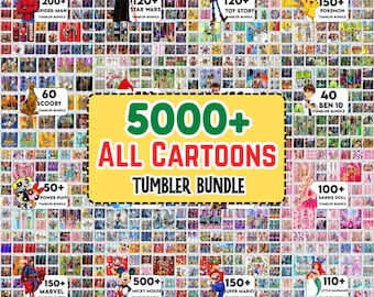 Paquete de más de 5000 vasos de dibujos animados de 20 oz con sublimación de personajes de dibujos animados, vaso de puntada de los 90, vaso de puntada PNG, descarga instantánea