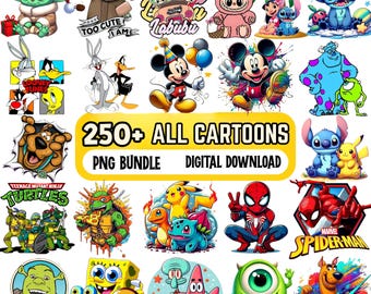 Paquete de más de 250 PNG de personajes de dibujos animados divertidos, PNG de dibujos animados retro, PNG de princesas, PNG de dibujos animados Disney, diseño de sublimación, PNG de personajes de dibujos animados