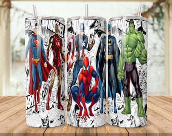 Envoltura para vaso de Marvel, envoltura para vaso de superhéroes, vaso de Spiderman de 20 oz, vaso de sublimación de héroes de Marvel, vaso de los Vengadores, Marvel PNG