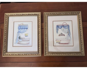 Set aus 2 Peggy Abrams Badewannenabdrücken ~ Goldgerahmt ~ 30x30