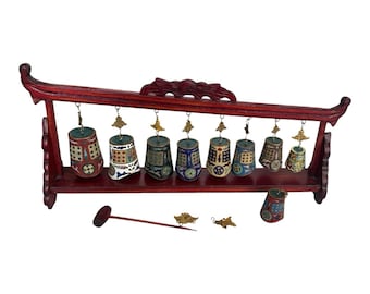 Campanas chinas de latón cloisonné de mediados de siglo, campanillas de meditación, decoración Feng Shui