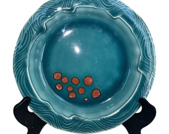 デイビッド・ビューミー作「アース・アルケミー・ポタリー」2006年サイン入り陶器皿　ティールリップルアート