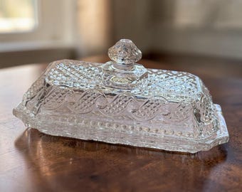 Vintage Avon Clear Pressed Glass Cape Cod Waves Covered Butter Dish Heavy