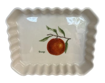 Plato rectangular estriado de cerámica vintage Ulster Jardin de France color naranja, 25,4 cm (10"), Reino Unido.