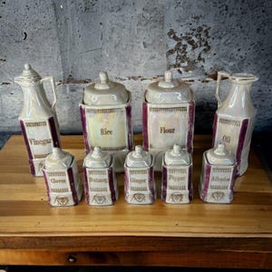 Antik vit lusterware-set från 1930-talet, tillverkad i Tyskland, pärlburkar