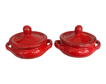 Vintage De Silva Italië rode terracotta mini braadpanschalen set van 2