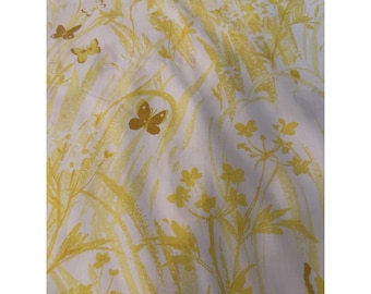 Lenzuola vintage anni '60 Perma Prest in percalle giallo con farfalle, misura matrimoniale, con angoli e sotto, morbide.