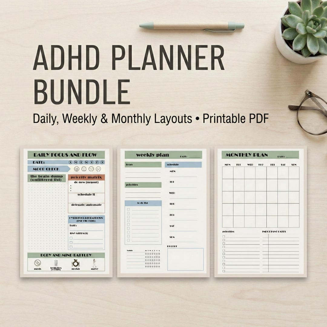 2026 ADHD Printable Planner Daily, Weekly and Monthly Templates, Focus ...