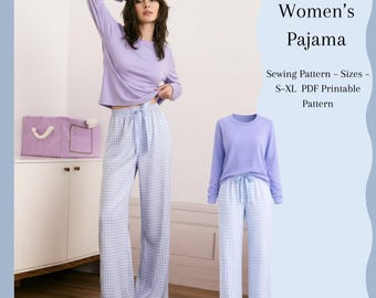 PDF Pajama Pattern for Women | Cozy Sleepwear Set | Long Sleeve Top & Pants | A4 | S–XL