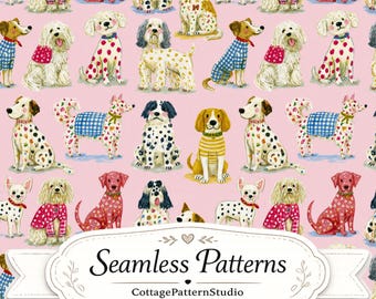 Patrón sin costuras de perro adorable, papel digital de cachorro caprichoso, diseño de tela rosa para amantes de los perros, patrón de superficie de mascota juguetona