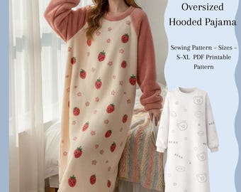 Cozy Long Nightgown Sewing Pattern PDF | Women’s Long Sleeve Sleep Dress | Winter Pajama Pattern A4
