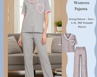 Women’s Pajama Sewing Pattern PDF | Valentine’s Day Pajamas A4 | Sizes S–XL