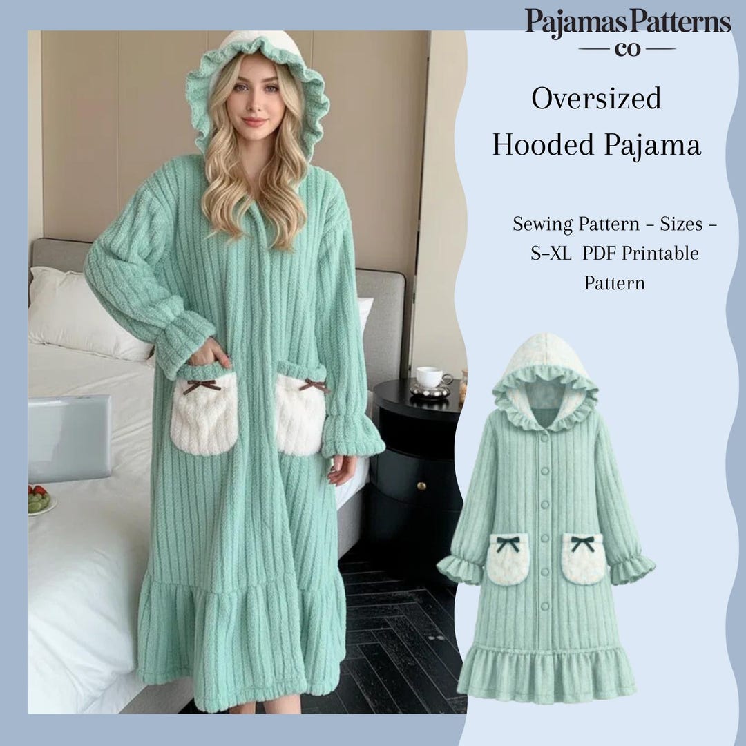 Front Zip Robe Sewing Pattern Romantic Hooded Robe Sewing Pattern PDF | Button Front Pajama With ...