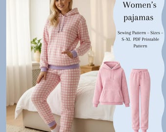 Cozy Hoodie Tracksuit Sewing Pattern PDF | Fleece Hoodie + Jogger Pants | Sizes 00-20 (EU 30-52) | Printable A4 A0