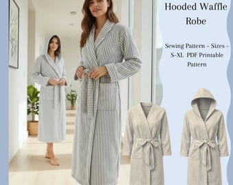 Hooded Waffle Robe PDF Sewing Pattern | A4 Printable Bath Robe | Easy Women Robe Pattern | Sizes S-XL