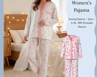 Classic Women’s Pajama Pattern PDF | Button-Up Pajamas | A4 Format Only | Sizes S–XL | Sewing Pattern
