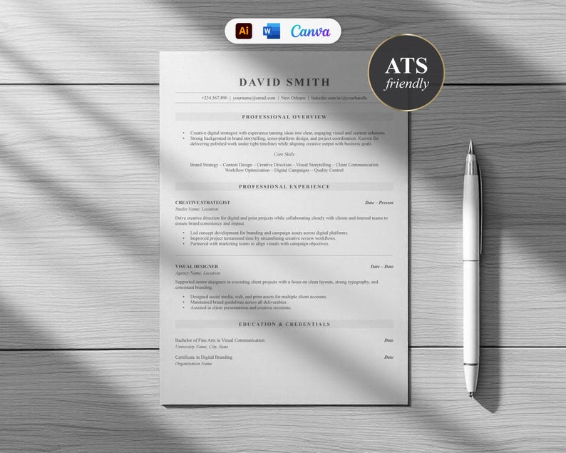 Minimalist Resume Template | ATS Friendly, Editable (word, Canva ...
