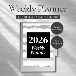 Planificador semanal minimalista 2026 para reMarkable Paper Pro, Remarkable 2, planificador digital, notas adhesivas y seguimiento de tareas.