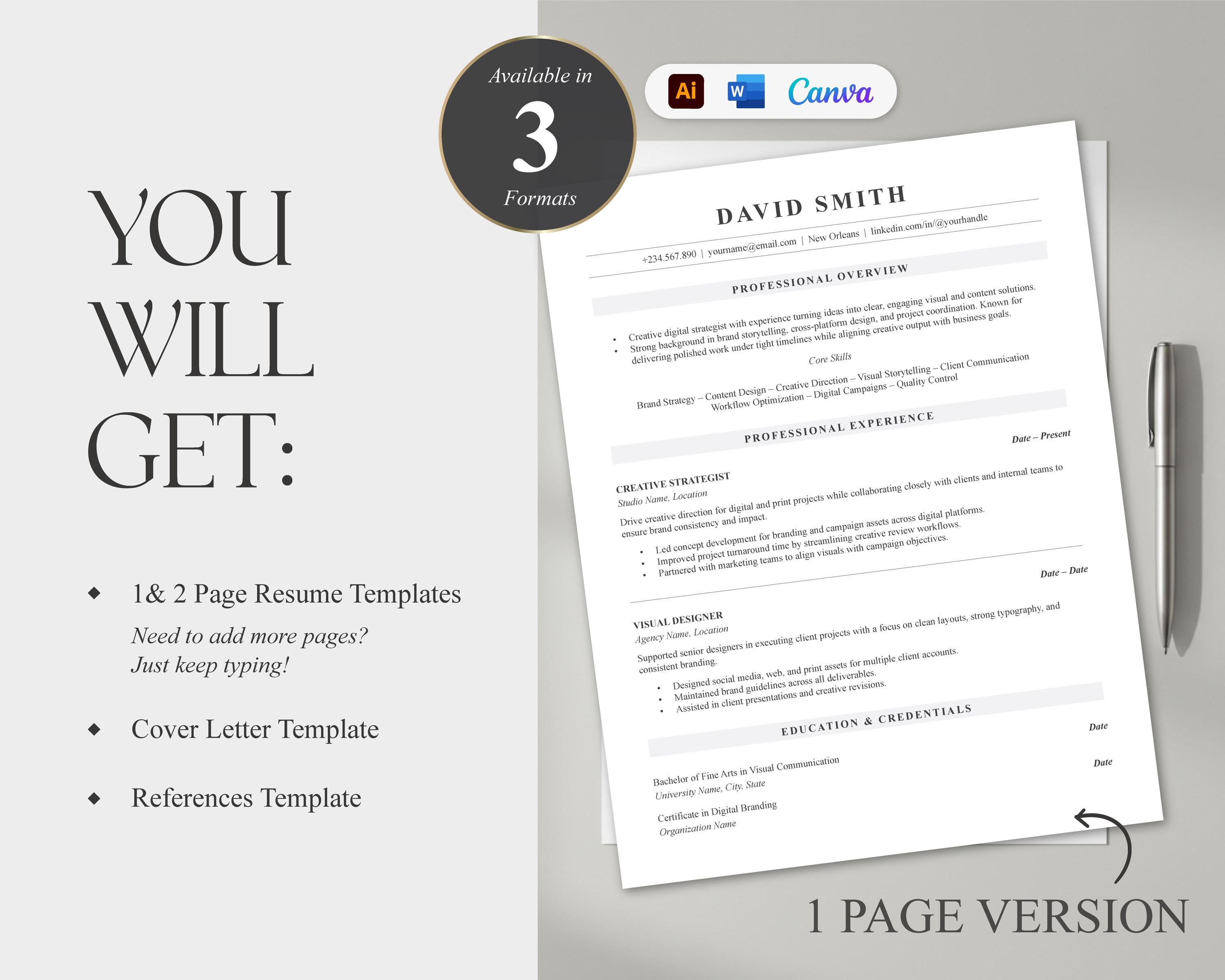 Minimalist Resume Template | ATS Friendly, Editable (word, Canva ...