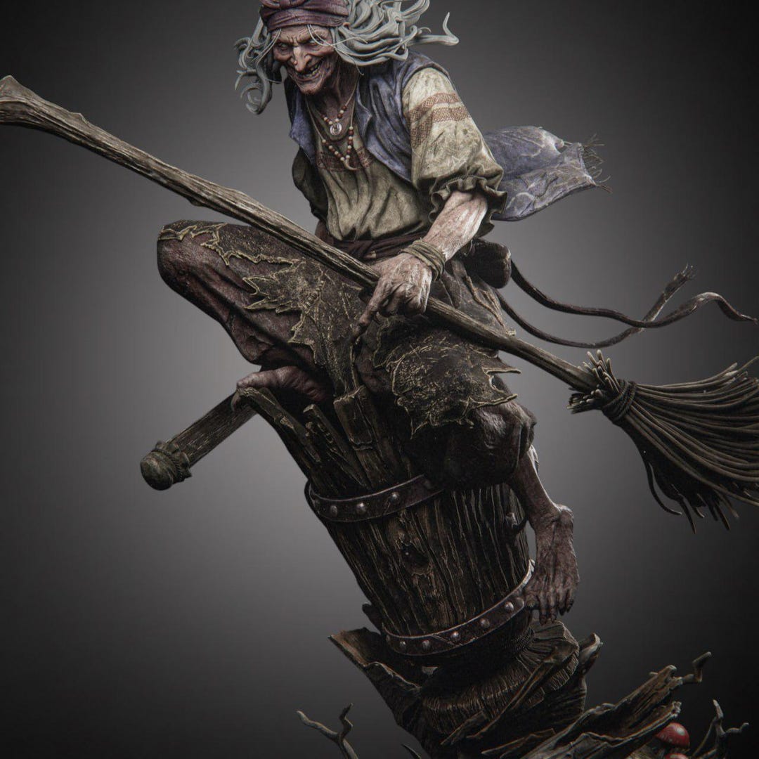 Baba Yaga Witch Statue – Slavic Folklore Resin Crone Figure, Gothic ...
