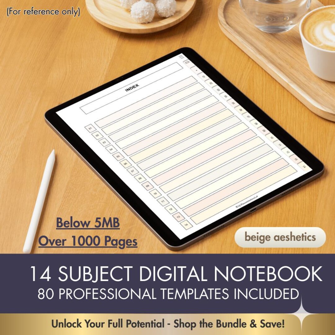 Beige Aesthetic 14 Subject Digital Notebook, Goodnotes Notability iPad ...