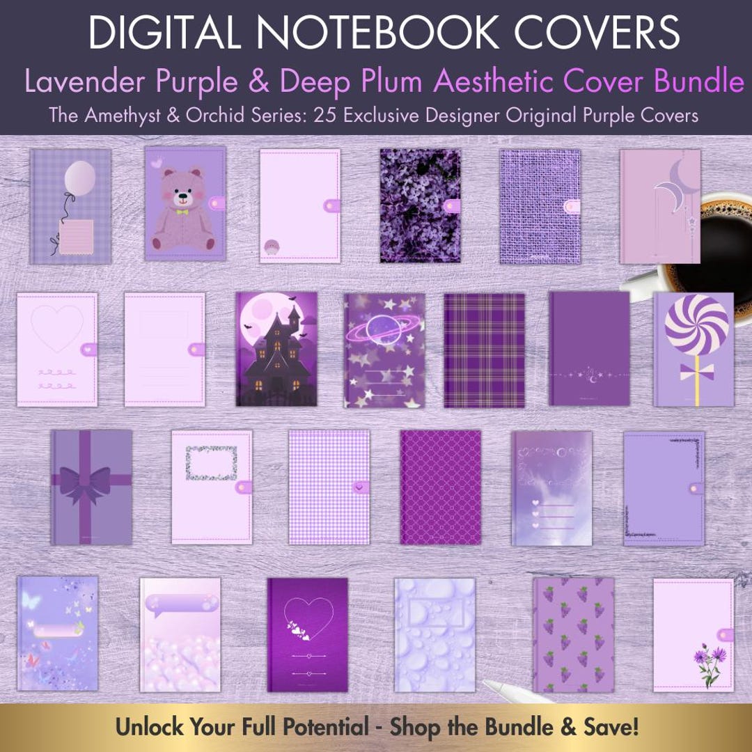 25 Purple Digital Notebook Covers - Lavender Purple & Deep Plum ...