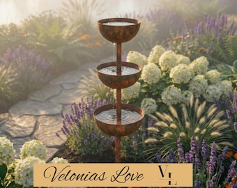 Rain Catcher for Garden Stake Bee Watering Station Metal Bird Bath Fountain 3 Tier Rust Patina Pollinator Water Bowl Outdoor Decor