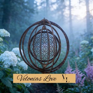 Flower of Life Wind Spinner Copper Metal Wind Chime for Garden Decor Boho Sacred Geometry Handmade Unique Vintage Rustic Windchimes