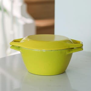 Vintage Copco D1 Yellow Enameled Cast Iron Dutch Oven, Michael Lax Denmark Mid Century Modern Covered Casserole Pot, Retro Cookware 1.25 Qt