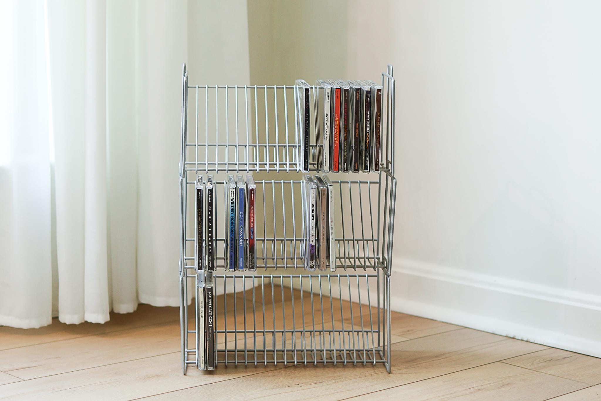 Vintage IKEA Vink Metal CD Rack Minimalist Grey Wire 20 Slot