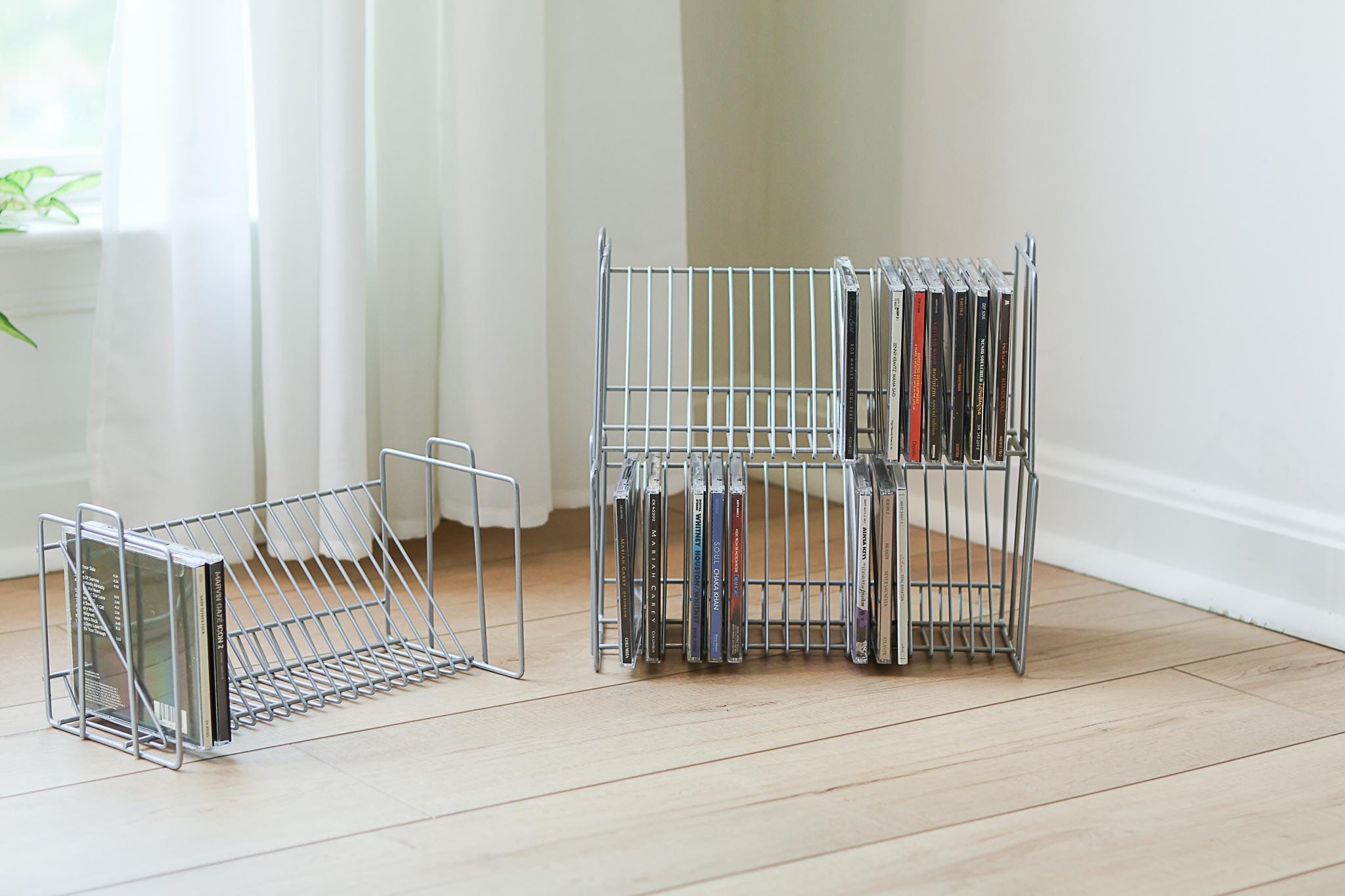 Vintage IKEA Vink Metal CD Rack Minimalist Grey Wire 20 Slot