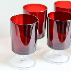 Vintage Ruby Red Wine Glasses Set of 6 Clear Stem French Style Barware