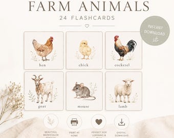 Farm Animal Flashcards Printable | Montessori Animal Cards | Homeschool Learning Resource | Toddler Preschool PDF Download