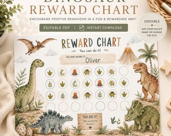 Dinosaur Reward Chart Printable, Editable Kids Behaviour Chart, Dino Chore Chart PDF, Positive Behaviour Tracker, Instant Download