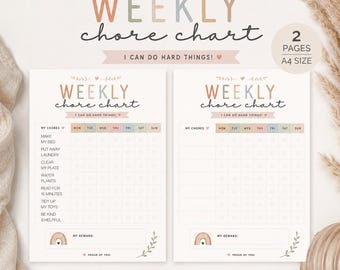 Editable Weekly Chore Chart Printable for Kids | A4 Chore Checklist | Canva Template | Reward Chart | Homeschool Planner PDF