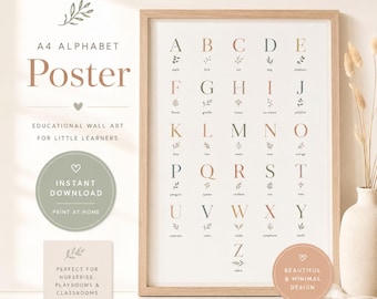 Alphabet Poster Printable | Neutral Nursery Decor | ABC Wall Art | Educational Print | Montessori Learning | Classroom Decor