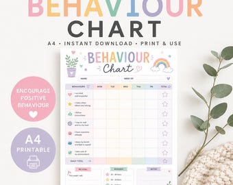 Kids Behaviour Chart Printable | Weekly Reward Chart | Pastel Behaviour Tracker | Digital Download