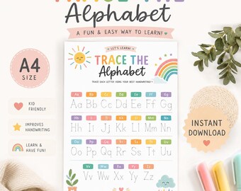 Alphabet Tracing Worksheet A4 Printable | Preschool Handwriting Practice | ABC Learning Activity | Kindergarten PDF Download