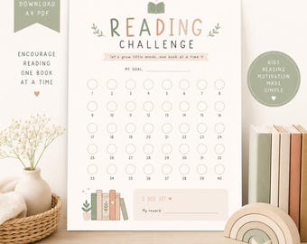 Reading Challenge Printable | Kids Reading Tracker PDF | Reading Log Chart | Homeschool Reading Reward | Classroom Reading Challenge A4