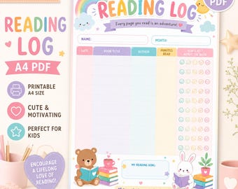 Kids Reading Log Printable PDF | Reading Tracker for Children | A4 Reading Journal | Homeschool Reading Chart | Teacher Reading Record