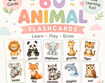 Animal Flashcards Printable PDF | 60 Animal Cards for Toddlers | Preschool Learning Activities | Homeschool Resource | Instant Download