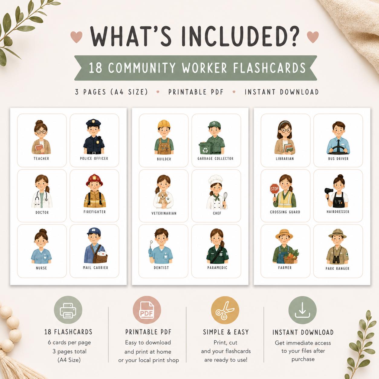 Community Helpers Flashcards Printable PDF | Community Worker Cards ...