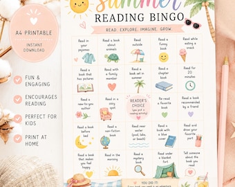 Summer Reading Bingo Printable for Kids | Reading Challenge PDF | Homeschool Activity | Library Game | Instant Download A4